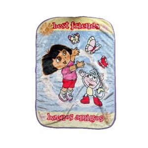 Vintage Nick Jr Dora The Explorer 40"×29" Toddler Plush Blanket Best Friends